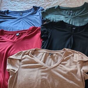 SHEIN Short Sleeve V-Neck Tops - Red, Blue, Green, Black, Tan